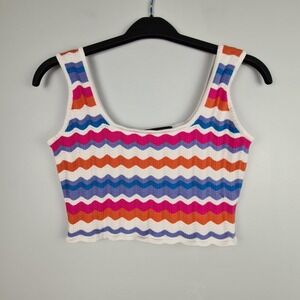 MINKPINK Women's Wilma Pointelle Knit Tank‎ Top Cropped Striped Large Colorful
